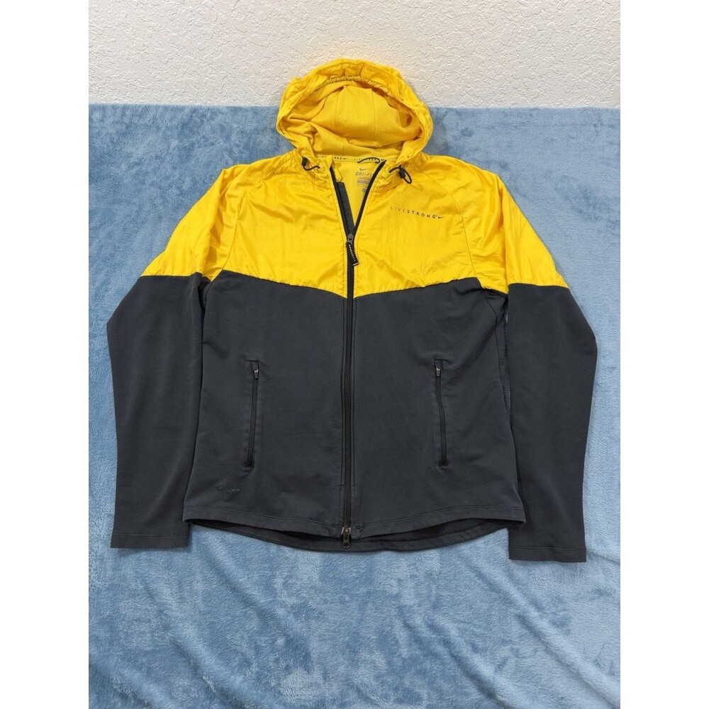 Nike Livestrong Dri-Fit Jacket Mens Large L Full Zip Running Cycling Yellow Gray